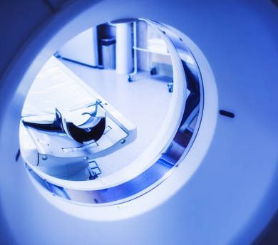 CT examination in the process. Detail of MRI scanner